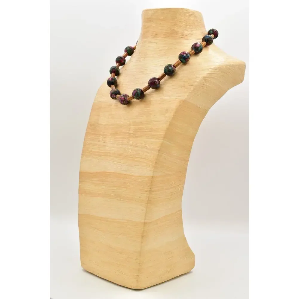 Vintage Mosaic Faceted Marble Beaded Necklace Multi-Color Chunky 1960s BinBD